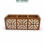 Wooden Spoon Holder with 3 compartments - kitchen cutlery organizer with carved design