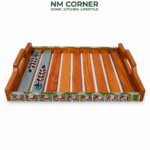 Hand Painted Mahogany Wooden Serving Tray with Handles - NM Corner