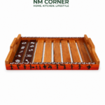 Hand Painted Mahogany Wooden Serving Tray with Handles - NM Corner