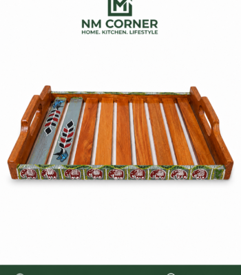 Hand Painted Mahogany Wooden Serving Tray with Handles - NM Corner