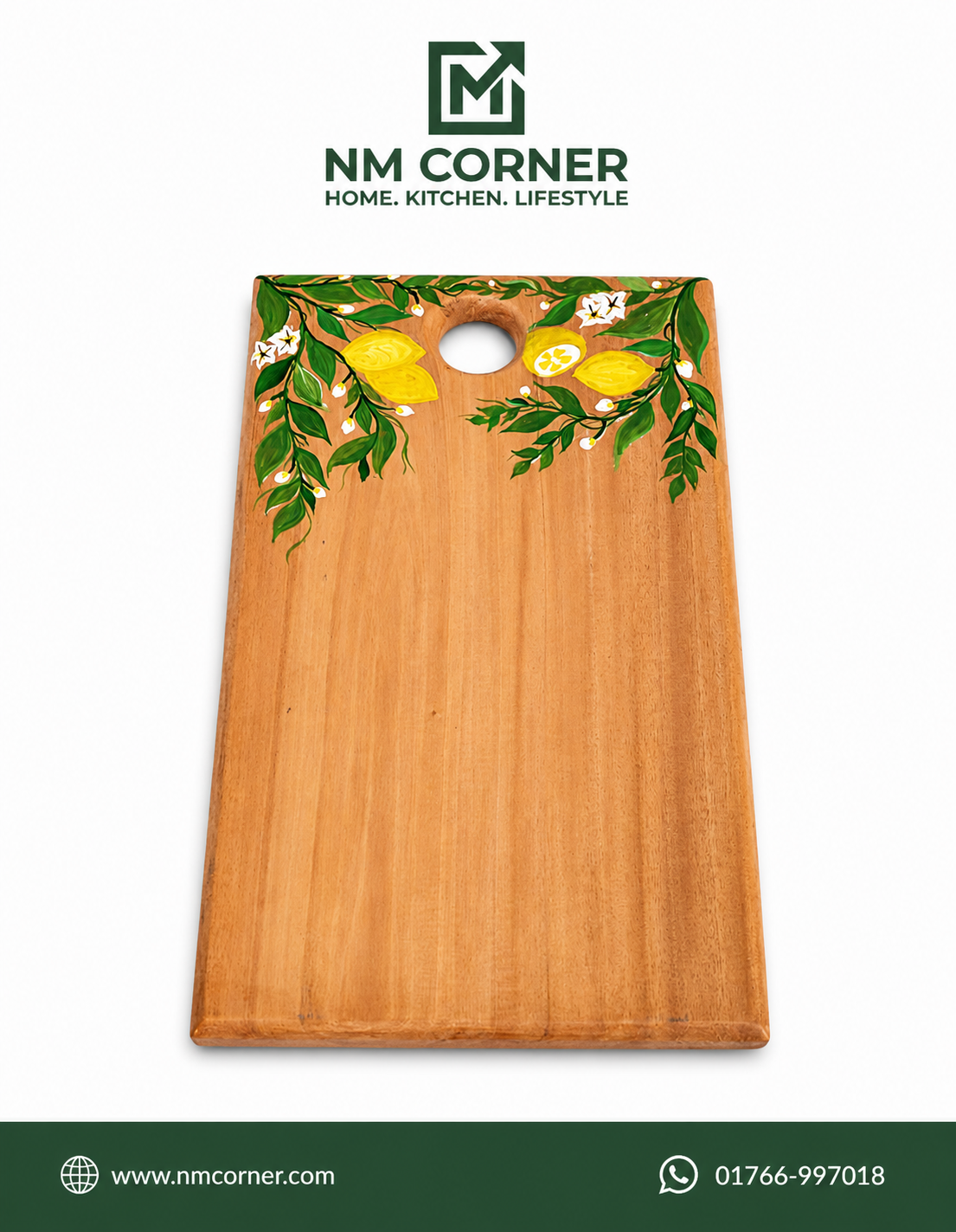 Hand Painted Wooden Chopping Board with Lemon Design - NM Corner