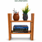 Mahogany Wooden 2-Tier Desktop Bookshelf with Open Frame - NM Corner