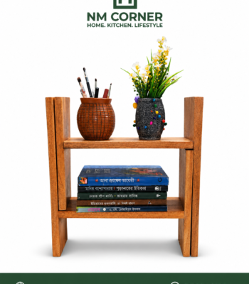 Mahogany Wooden 2-Tier Desktop Bookshelf with Open Frame - NM Corner