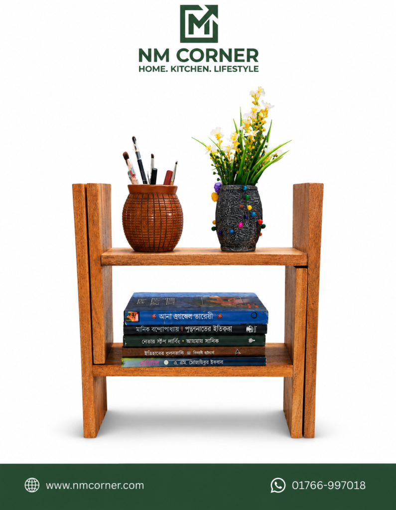Mahogany Wooden 2-Tier Desktop Bookshelf with Open Frame - NM Corner