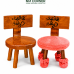 Mahogany Wooden Baby Chair with Welcome Baby engraved text - small kids stool