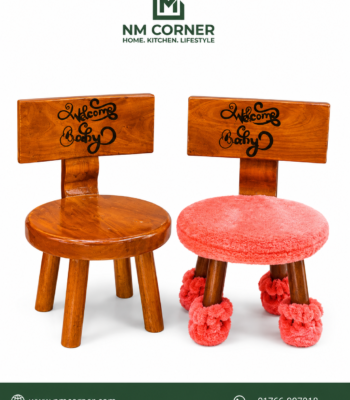 Mahogany Wooden Baby Chair with Welcome Baby engraved text - small kids stool