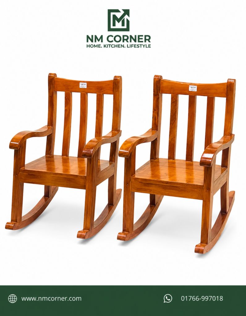 Mahogany Wooden Baby Rocking Chair with armrest and slatted backrest for kids