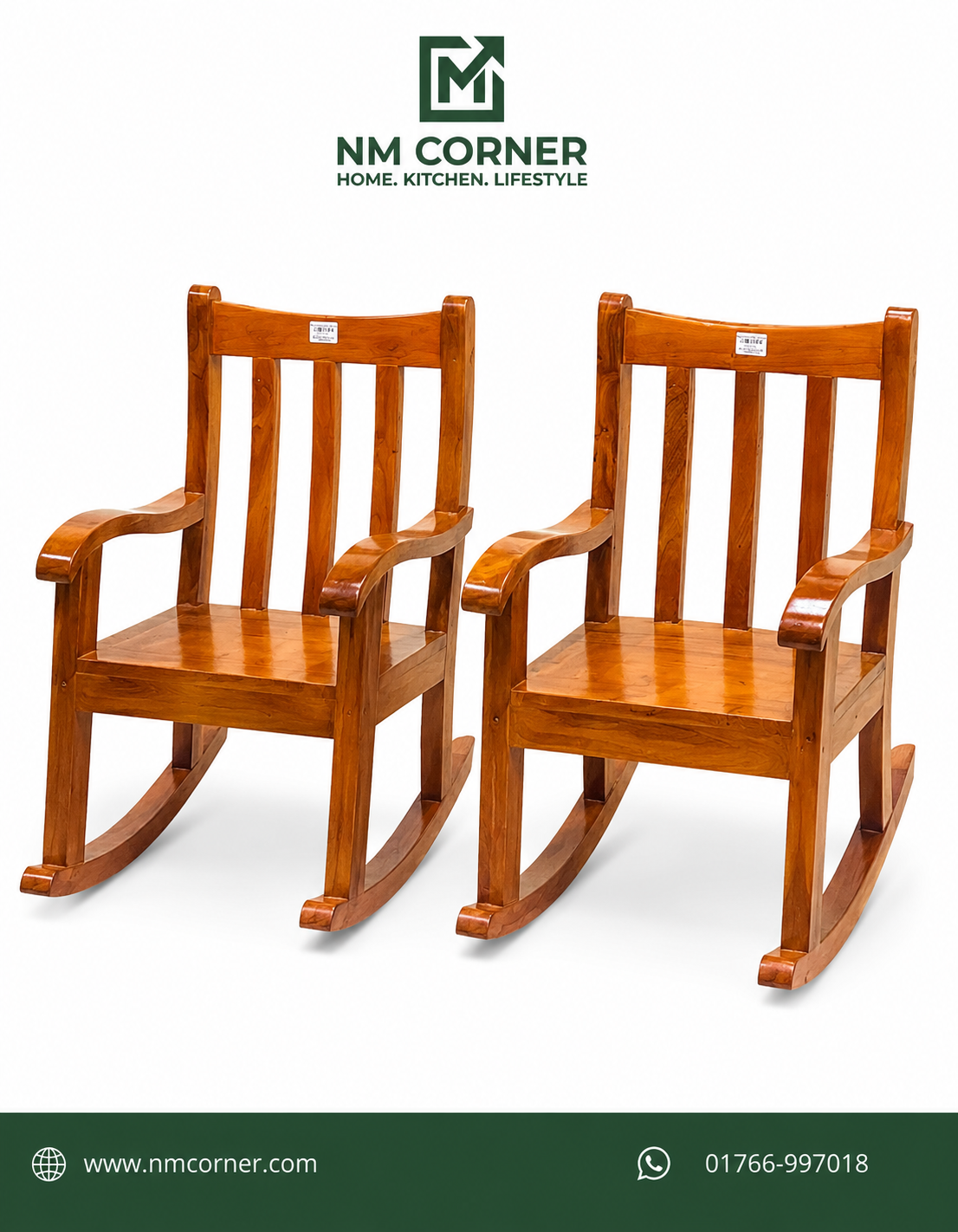 Mahogany Wooden Baby Rocking Chair with armrest and slatted backrest for kids