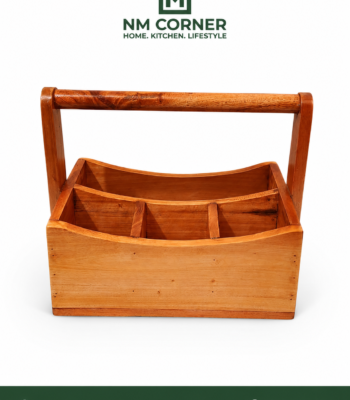 Mahogany Wooden Cutlery Caddy with Handle - NM Corner
