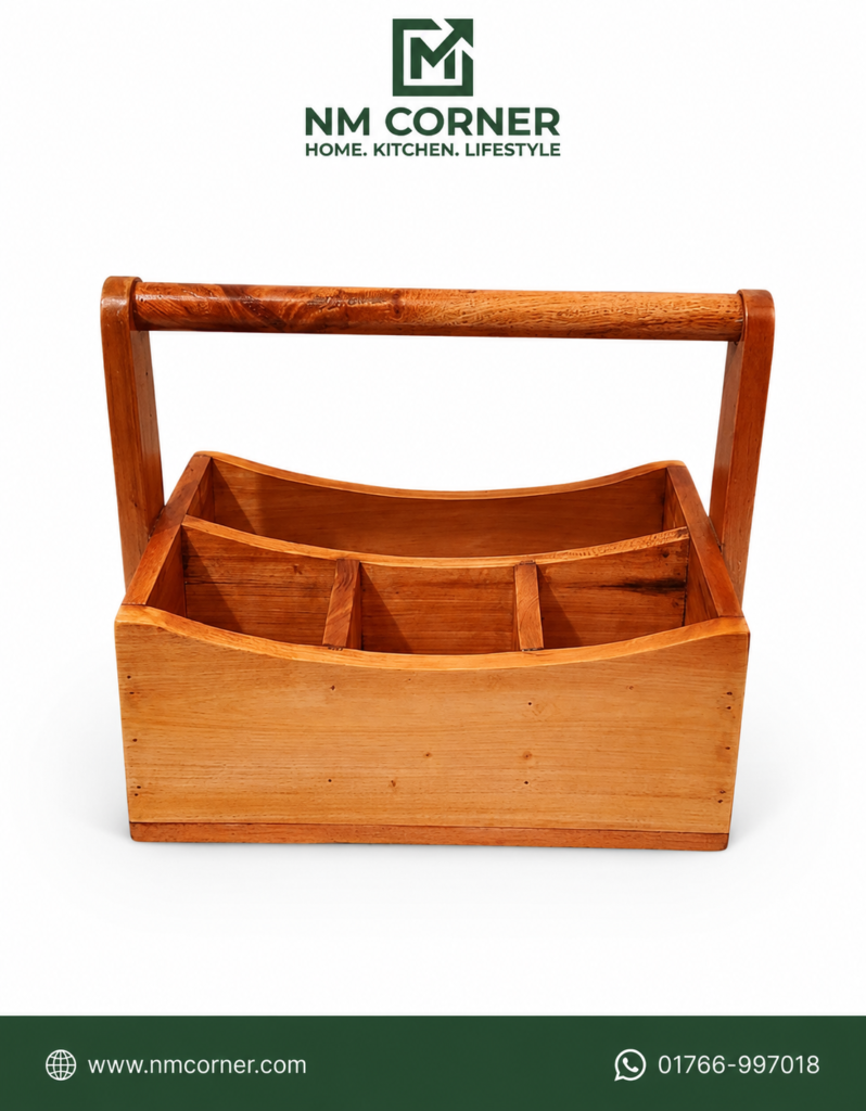 Mahogany Wooden Cutlery Caddy with Handle - NM Corner