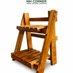 Mahogany Wooden Folding Organizer Rack with 2-tier slatted shelves, A-frame design