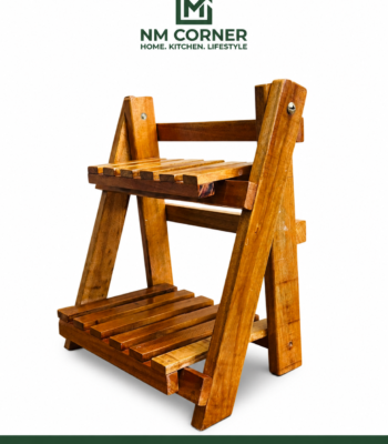 Mahogany Wooden Folding Organizer Rack with 2-tier slatted shelves, A-frame design