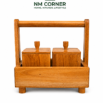 Mahogany Wooden Kitchen Caddy with Storage Jars and Handle - NM Corner