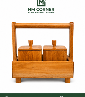 Mahogany Wooden Kitchen Caddy with Storage Jars and Handle - NM Corner