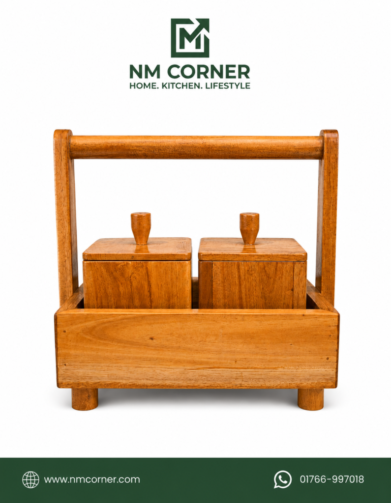 Mahogany Wooden Kitchen Caddy with Storage Jars and Handle - NM Corner