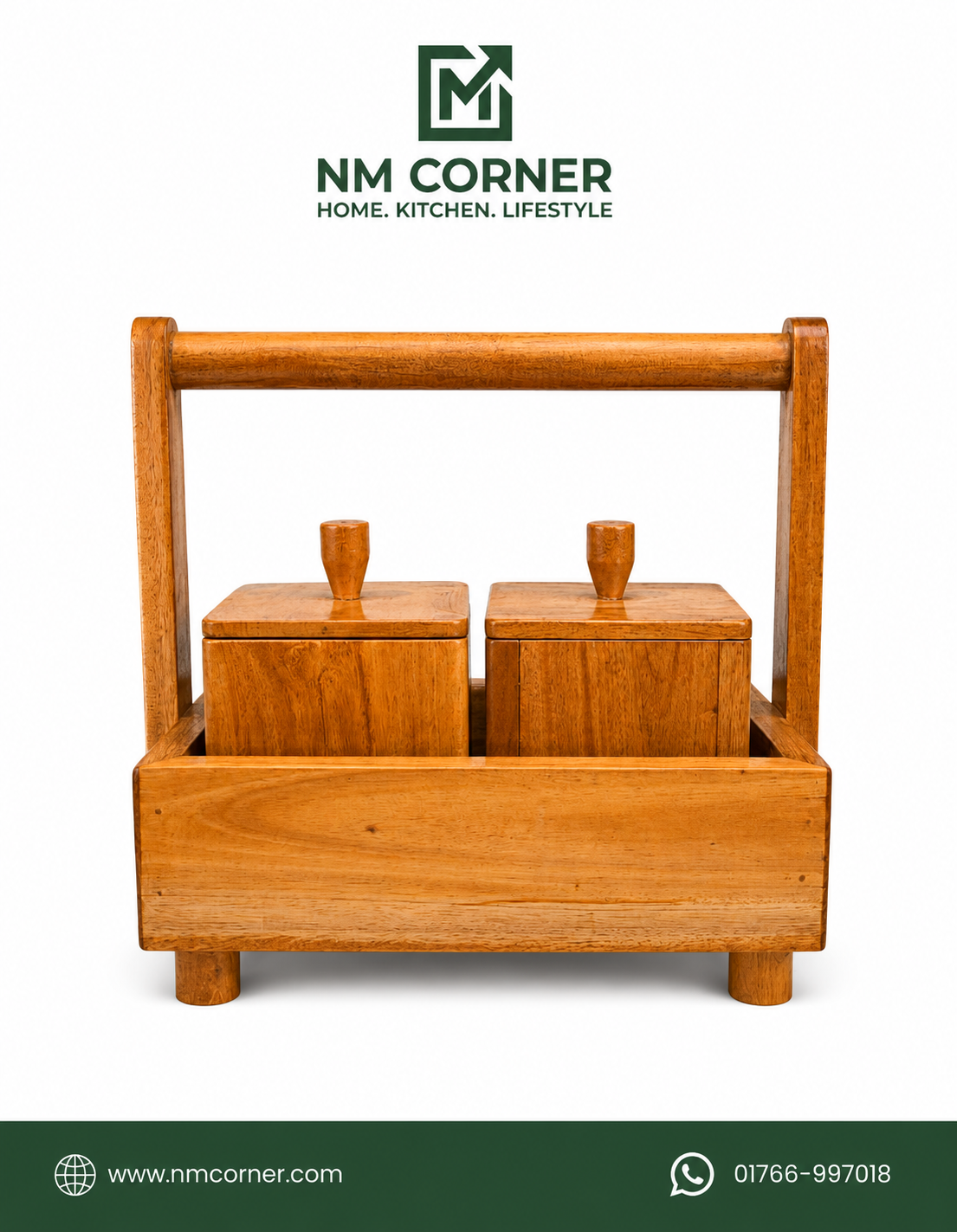 mahogany-wooden-kitchen-caddy-storage-jars-nmcorner.png Mahogany Wooden Kitchen Caddy with Storage Jars and Handle - NM Corner