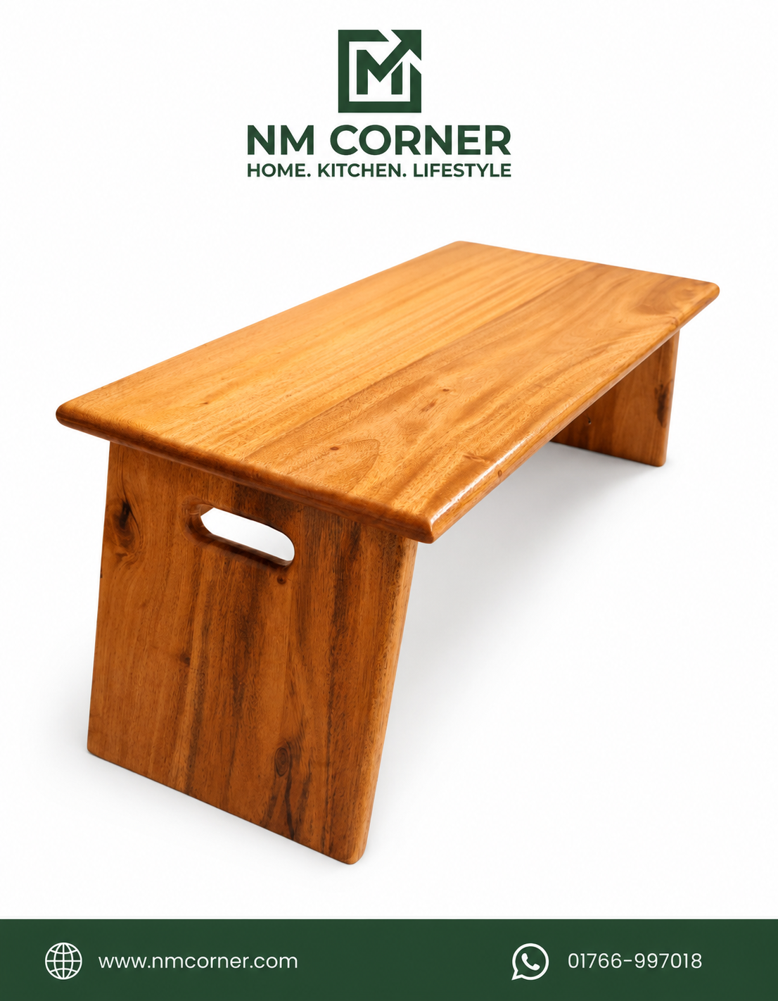 Mahogany Wooden Low Bench with Carry Handle - NM Corner