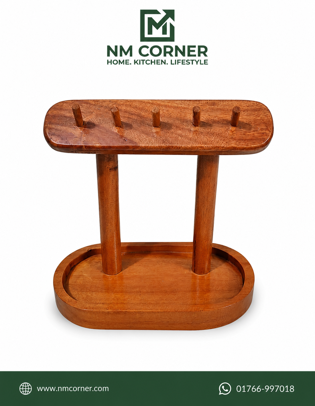 Mahogany Wooden Mug Holder Stand with Tray Base - NM Corner