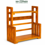 Mahogany Wooden Multi-Purpose Rack with cup holder hooks, top shelf and slatted shoe rack