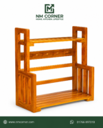 Mahogany Wooden Multi-Purpose Rack with cup holder hooks, top shelf and slatted shoe rack
