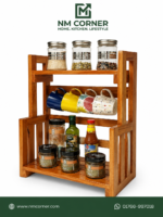 Mahogany Wooden Multi-Purpose Rack with Cup Hooks & Shelf - Image 2
