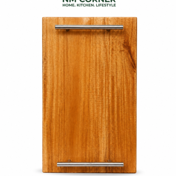 Mahogany Wooden Serving Tray with Stainless Steel Handles - NM Corner