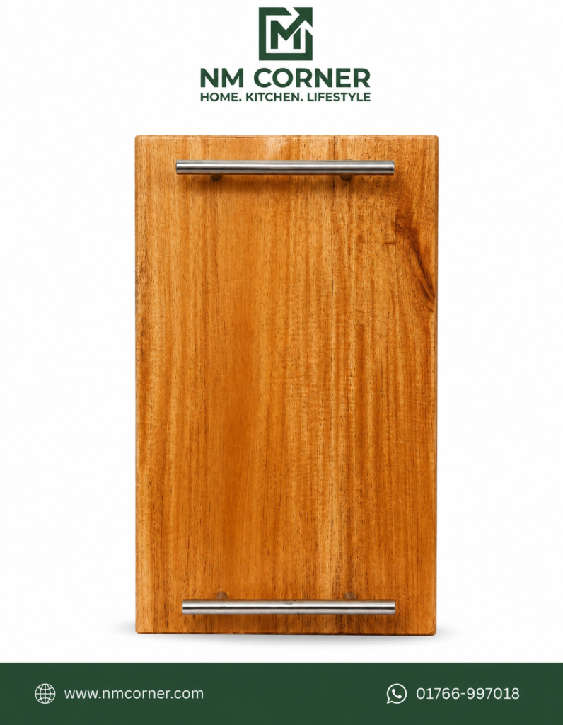Mahogany Wooden Serving Tray with Stainless Steel Handles - NM Corner