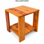 Mahogany Wooden Square Side Table with Lower Shelf - NM Corner