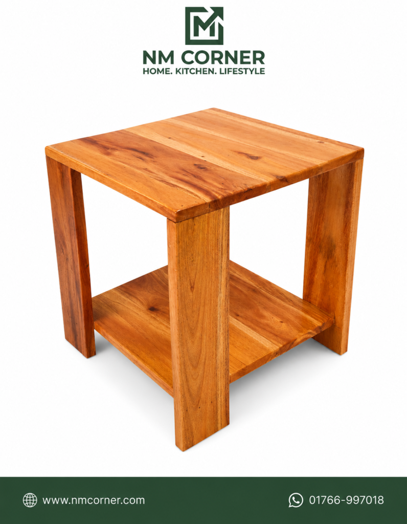 Mahogany Wooden Square Side Table with Lower Shelf - NM Corner