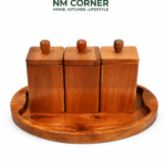 Mahogany Wooden Storage Jar Set with Tray - NM Corner