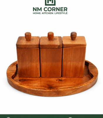 Mahogany Wooden Storage Jar Set with Tray - NM Corner