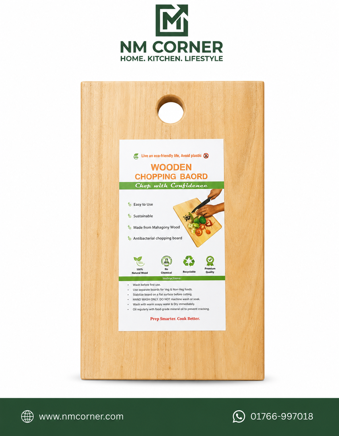 Rectangular Mahogany Wooden Chopping Board with Hole Handle - NM Corner
