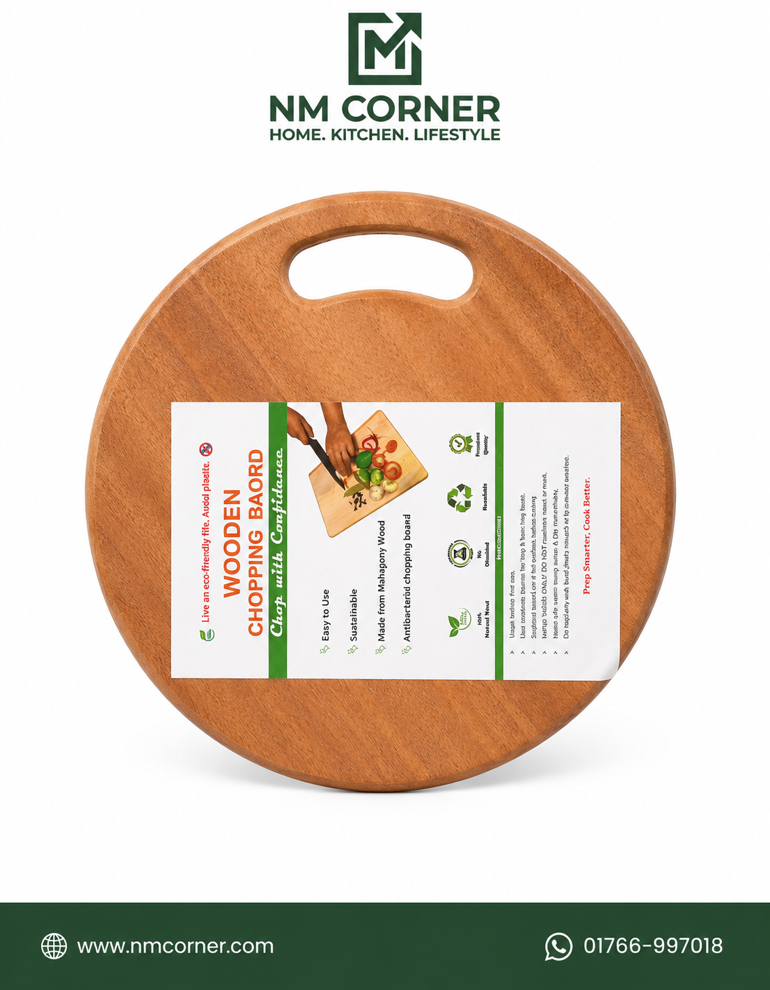 Round Mahogany Wooden Chopping Board with Handle - NM Corner