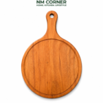 Round Mahogany Wooden Pizza and Serving Board with Handle - NM Corner