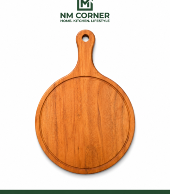 Round Mahogany Wooden Pizza and Serving Board with Handle - NM Corner