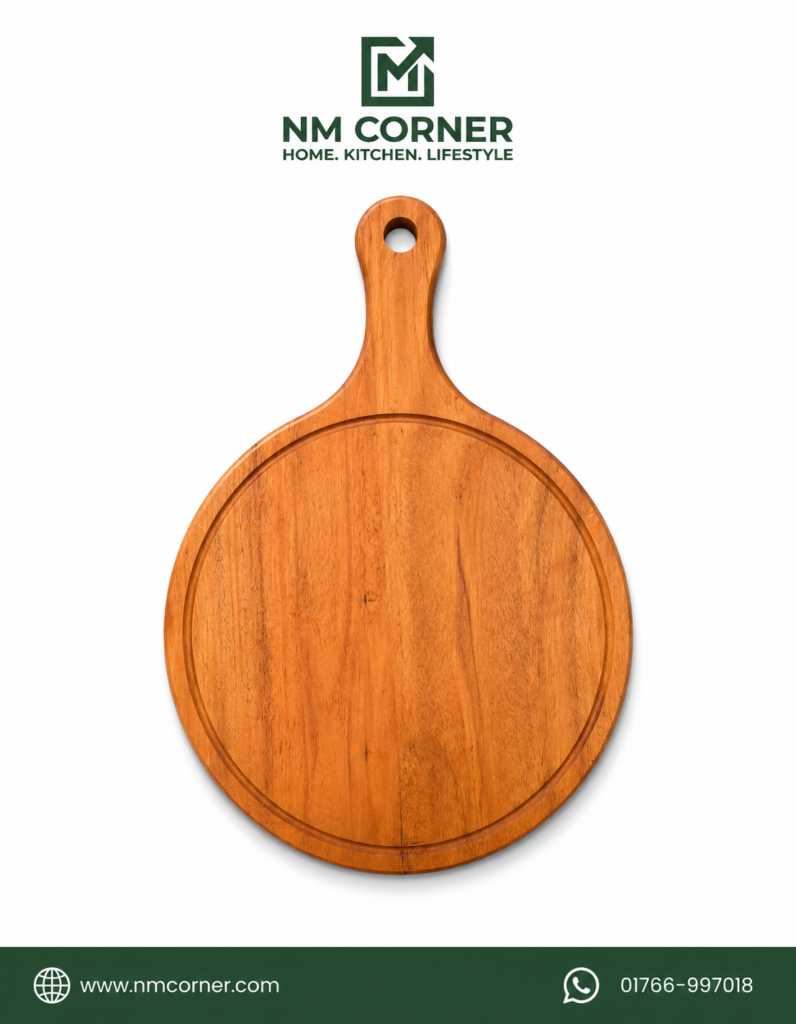 Round Mahogany Wooden Pizza and Serving Board with Handle - NM Corner