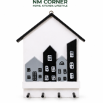 Wooden House Shape Key Holder with City Skyline Design - NM Corner
