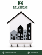 Wooden House Shape Key Holder with City Skyline Design - NM Corner
