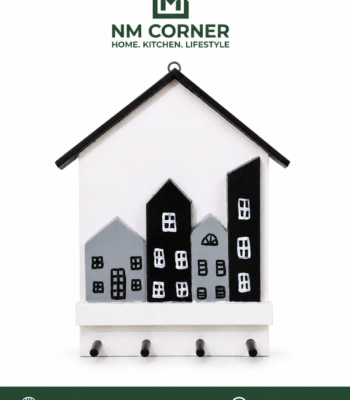 Wooden House Shape Key Holder with City Skyline Design - NM Corner