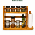 Wooden Kitchen Spice Rack with Tissue Holder - NM Corner
