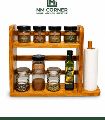 Wooden Kitchen Spice Rack with Tissue Holder - NM Corner