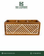 Wooden Spoon Holder with 3 compartments - kitchen cutlery organizer with carved design